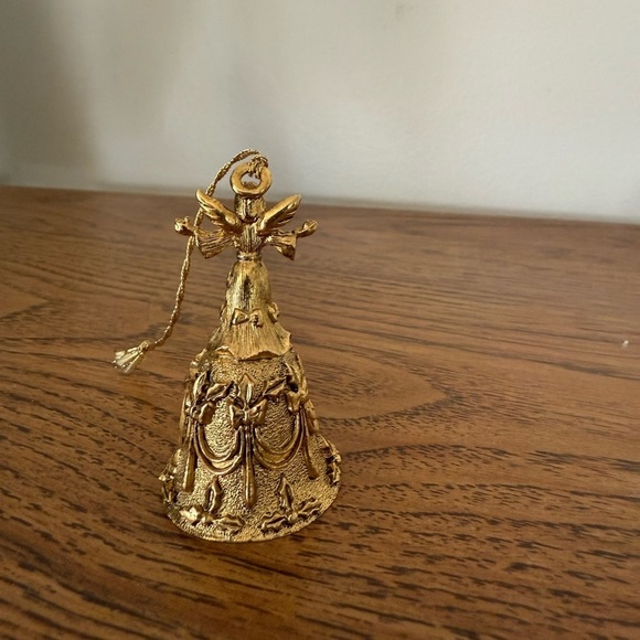 Vintage Lunt EP Pewter Gold Angel Christmas Bell Ornate Ornament Made In USA - Picture 5 of 8
